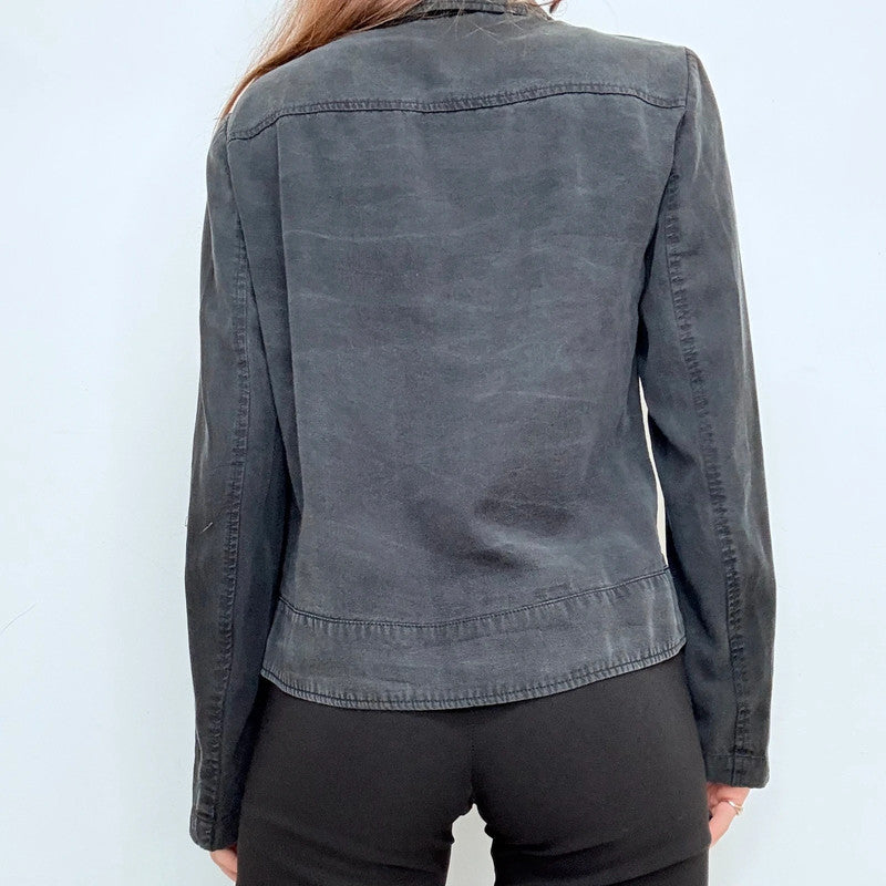 distressed black draped asymmetric jacket
