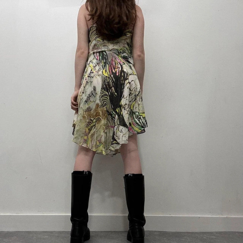 abstract floral bias midi dress