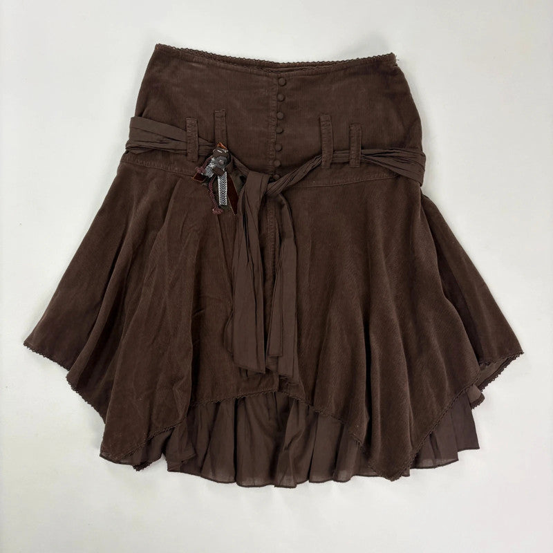 brown layered pleated midi skirt
