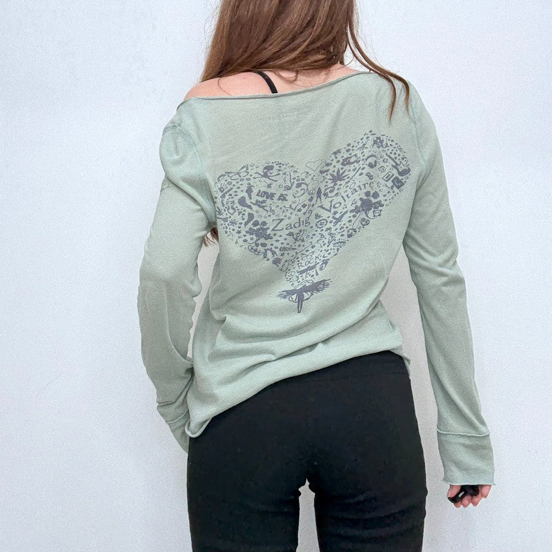 sheer slouchy green cotton long sleeve t-shirt