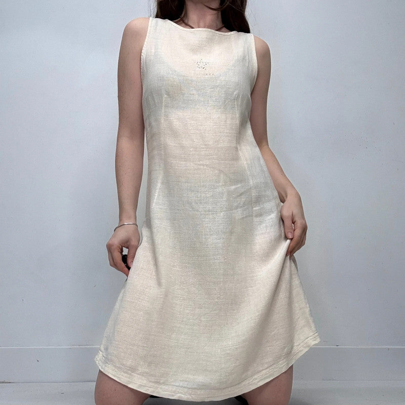 white linen aline midi dress
