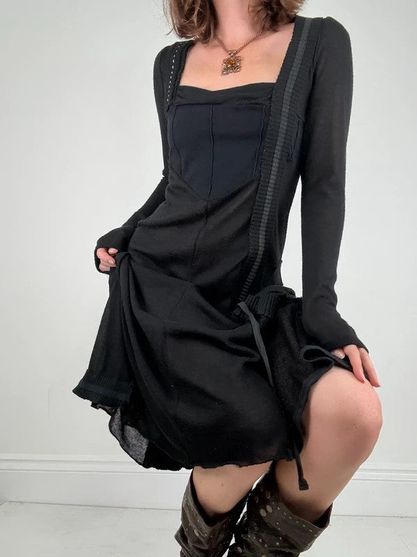 Black long sleeve french midi dress