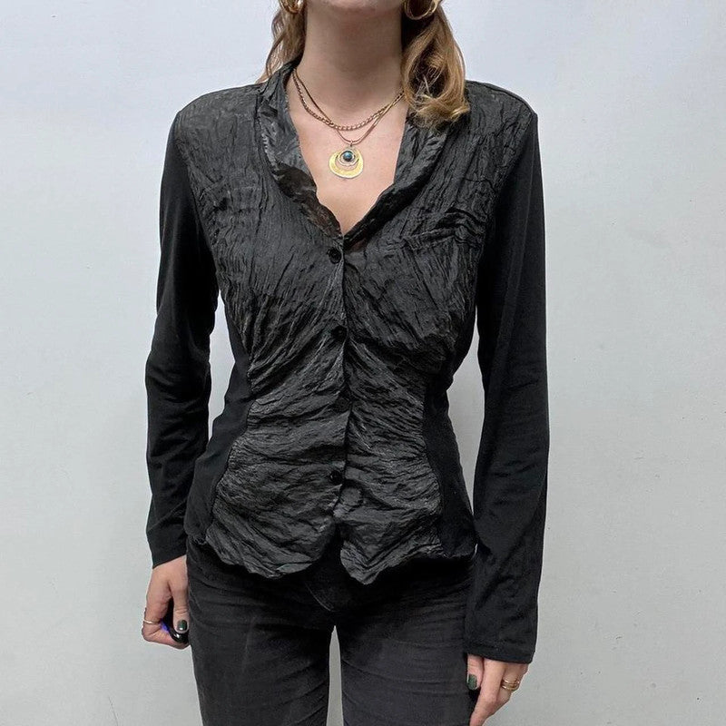 crinkle textured flared cardigan shirt