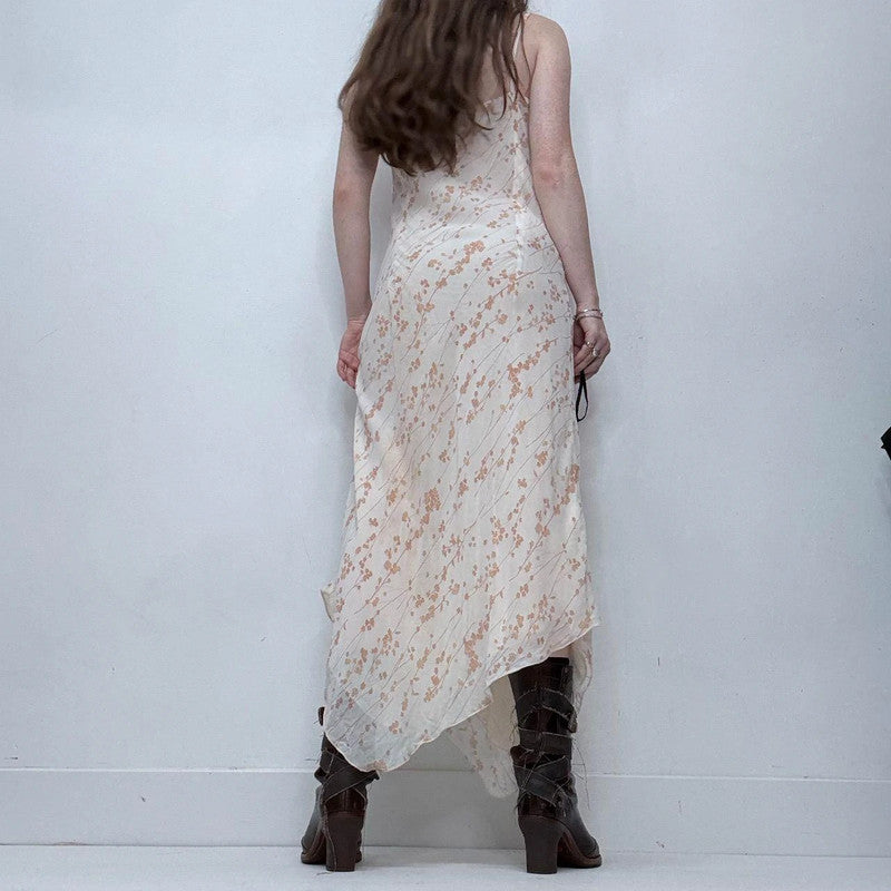 cream floral handkerchief bias cut maxi dress