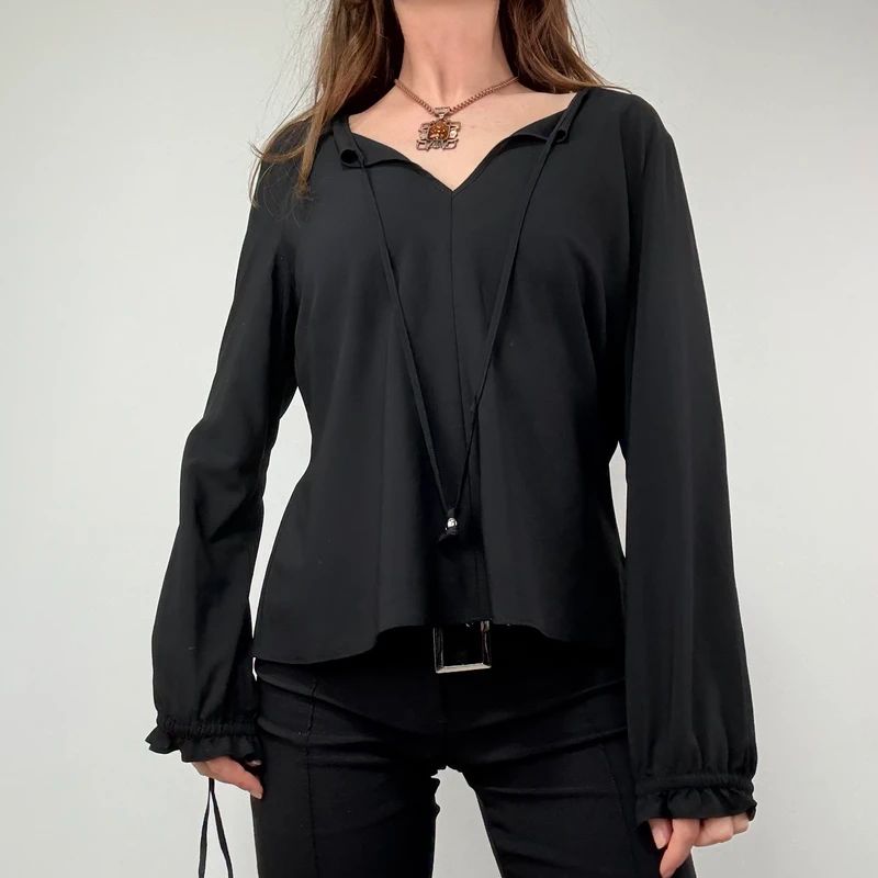 black flared floaty western boho blouse