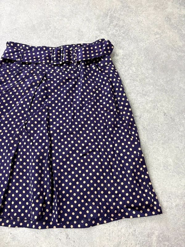 pleated silk polkadot flared midi skirt