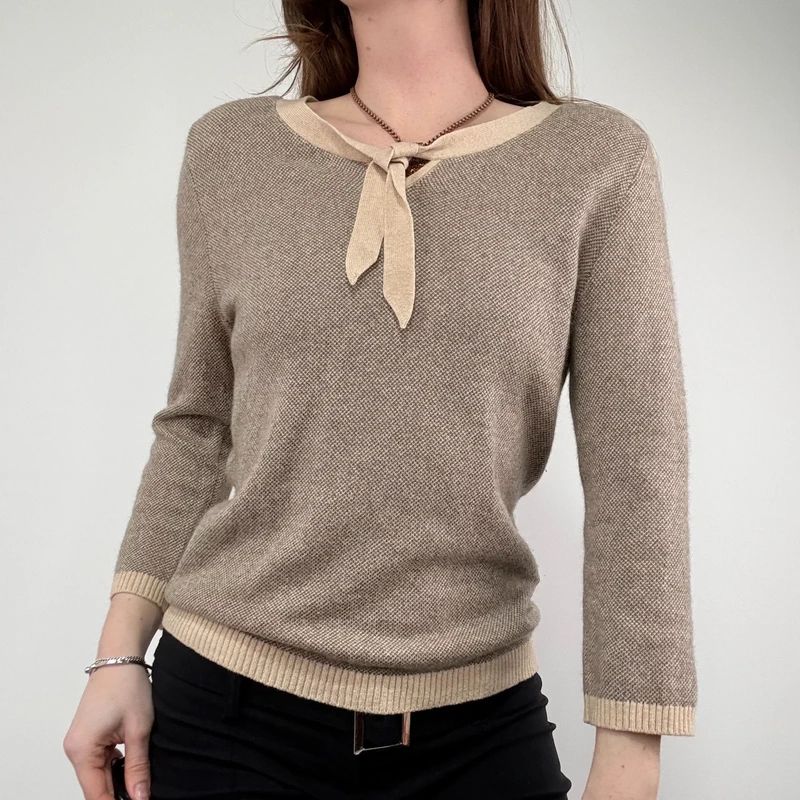 brown cashmere bow jumper