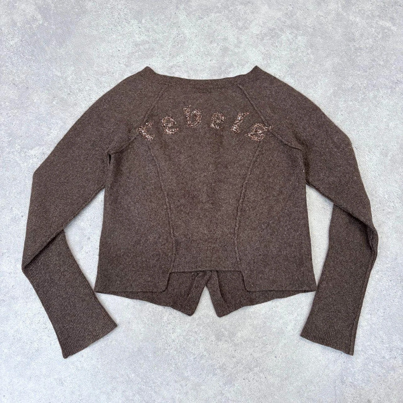 brown cashmere knitted cropped allsaints cardigan