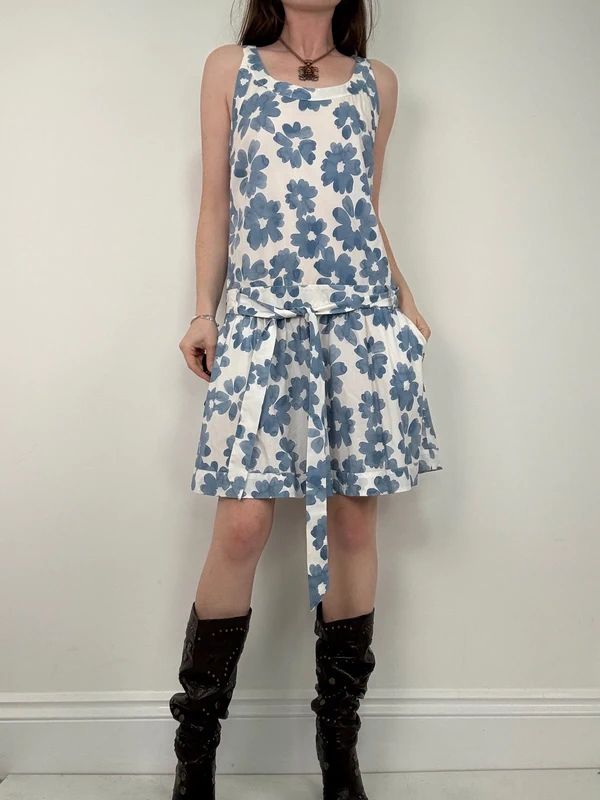Love moschino blue cotton floral printed flared dress