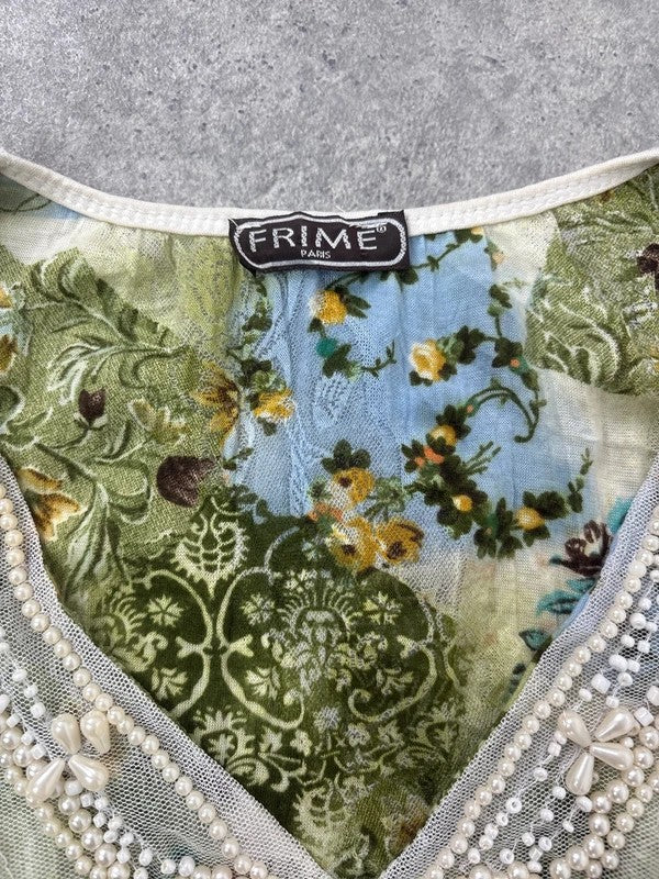 Mesh boho flare paisley print blouse t-shirt