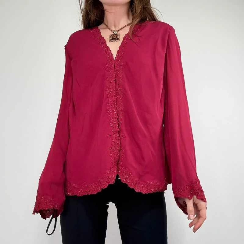 Pink silk beaded floaty embellished shirt cardi