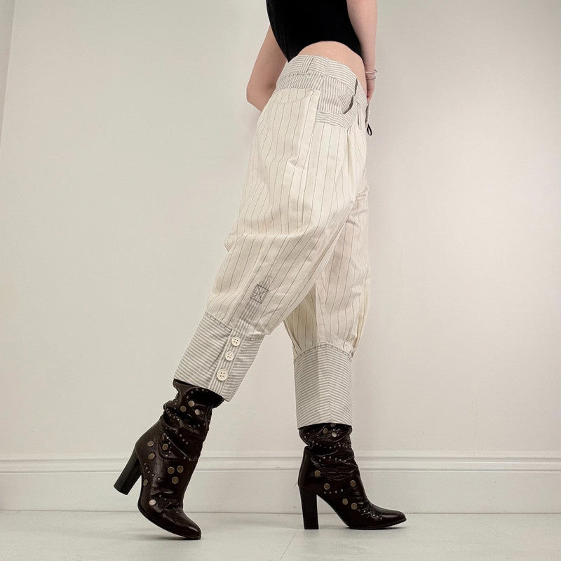 pleated pinstripe cropped cuffed trousers