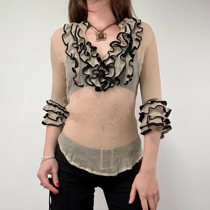 Lace Silk Ruffle Blouse