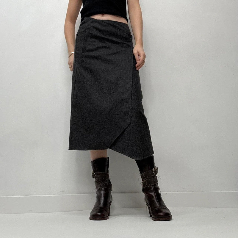 grey wool asymmetric midi skirt