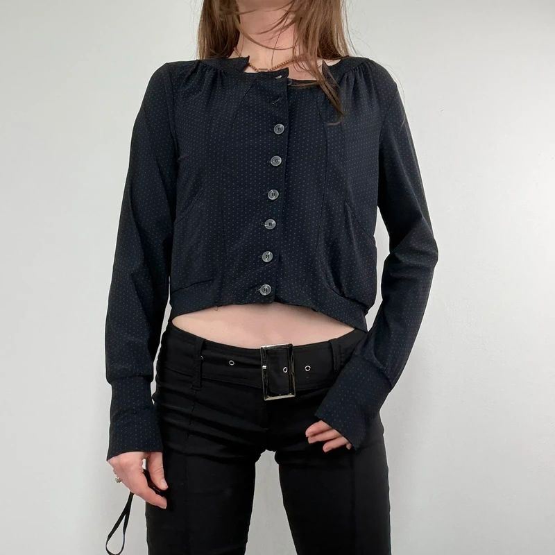 black polkadot cropped stuctured button through shirt