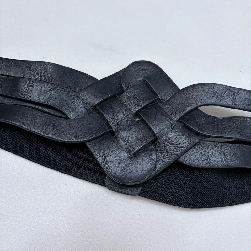 black leather woven boho belt