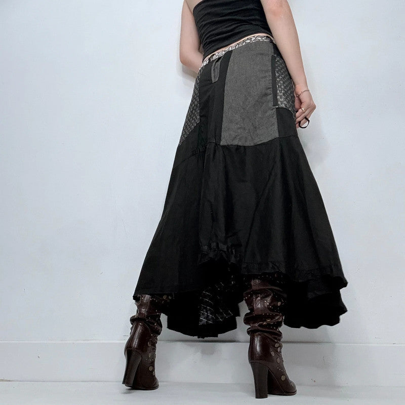 black polkadot patchwork maxi skirt