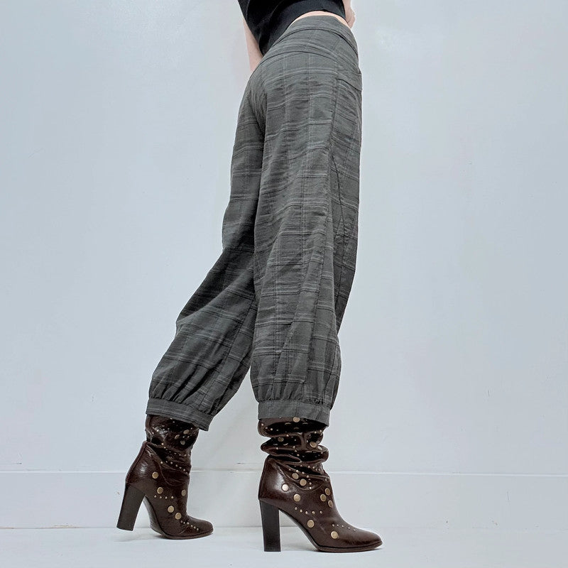 structured checked puff trousers