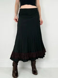 black crinkle flared pleated maxi skirt