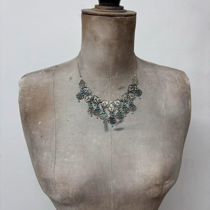 silver boho wire flower necklace