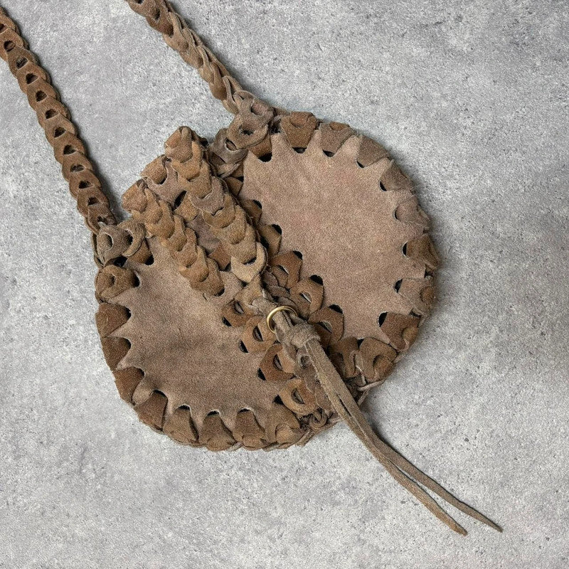 boho woven suede bag