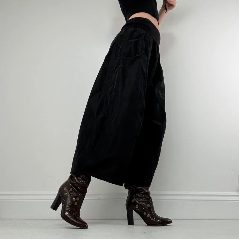 Black barrel wide leg tech trousers