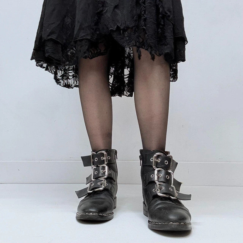 black leather studded buckle boots