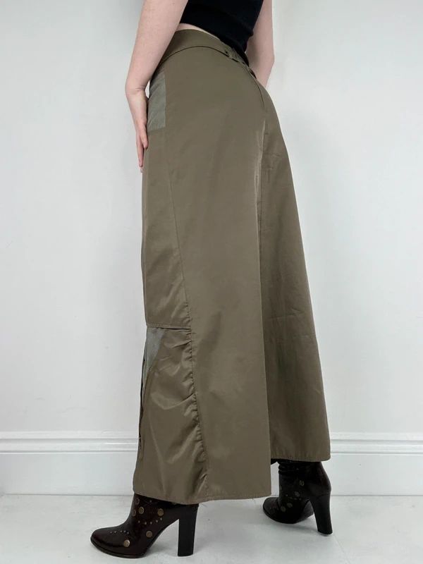khaki utility gathered maxi skirt