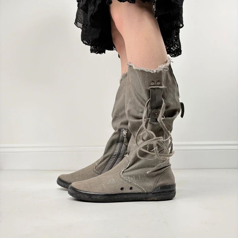 grey canvas slouchy trainer boots