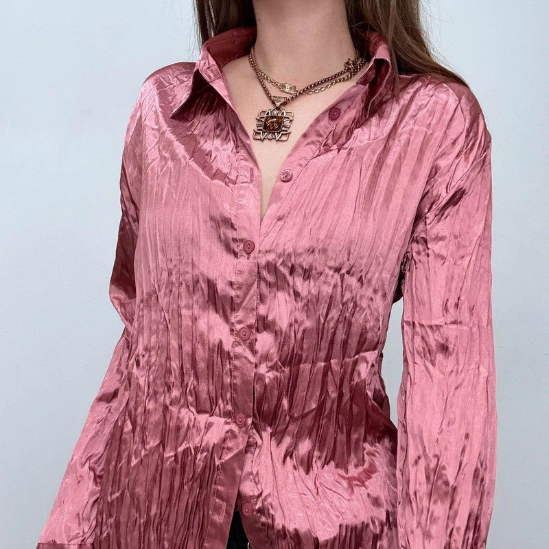 pink crinkle flared shirt
