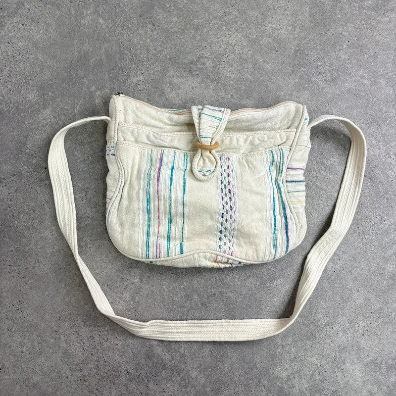 Woven cotton kantha cream crossbody bag