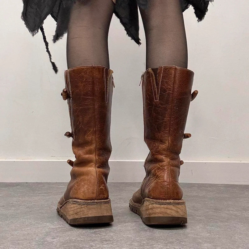 tan leather heeled toggle boots