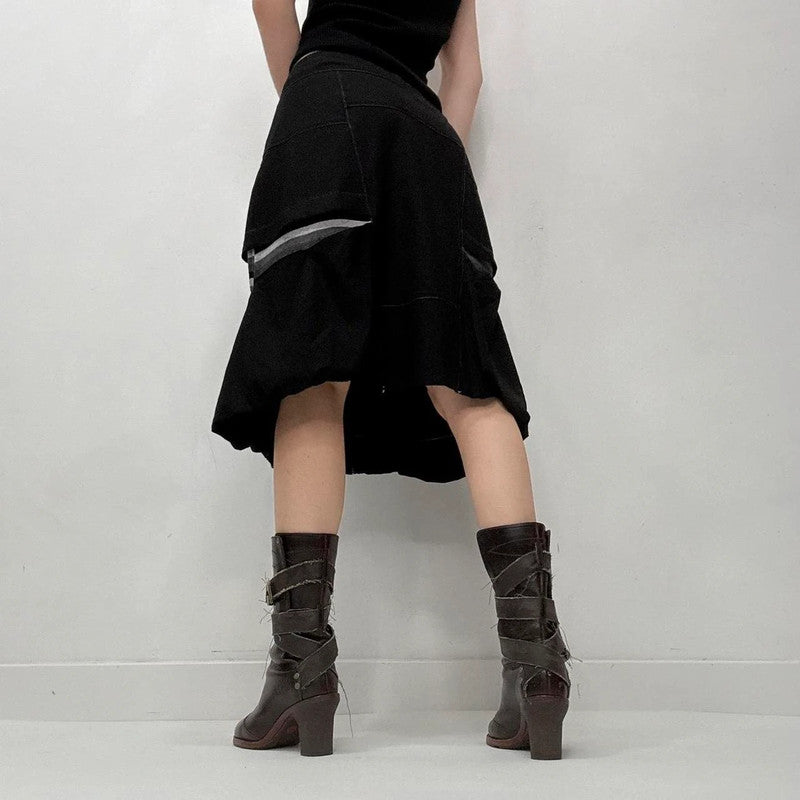 black puff midi skirt