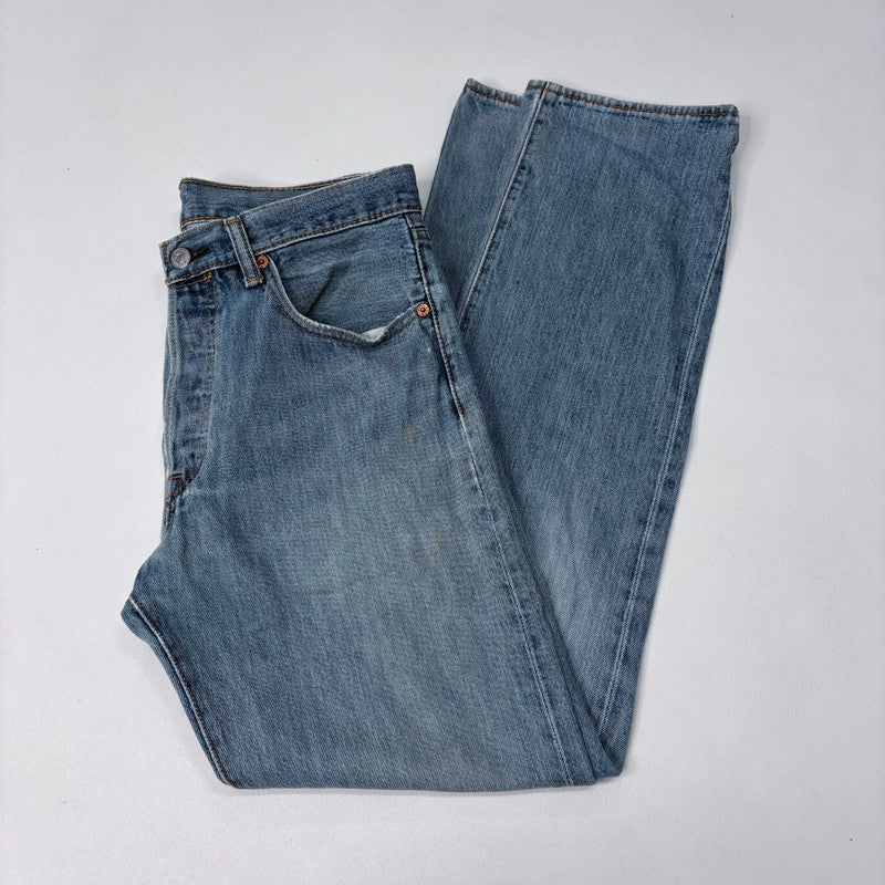 distressed light wash straight leg Levis
