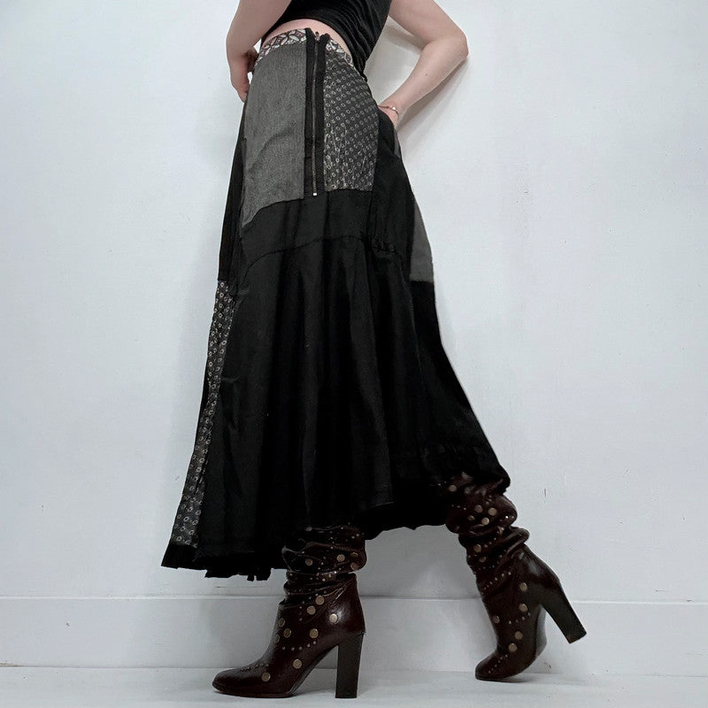 black polkadot patchwork maxi skirt
