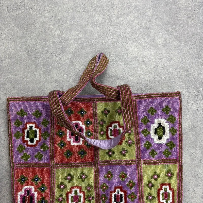 Beaded patchwork hippy boho tote handbag