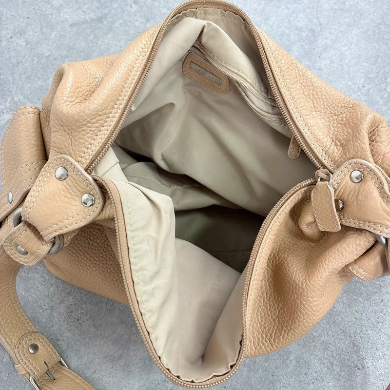 Slouchy cream leather cargo pocket satchel bag