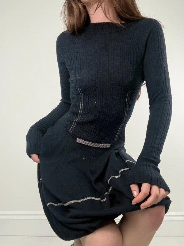 Marithé + François Girbaud navy wool knitted puff dress