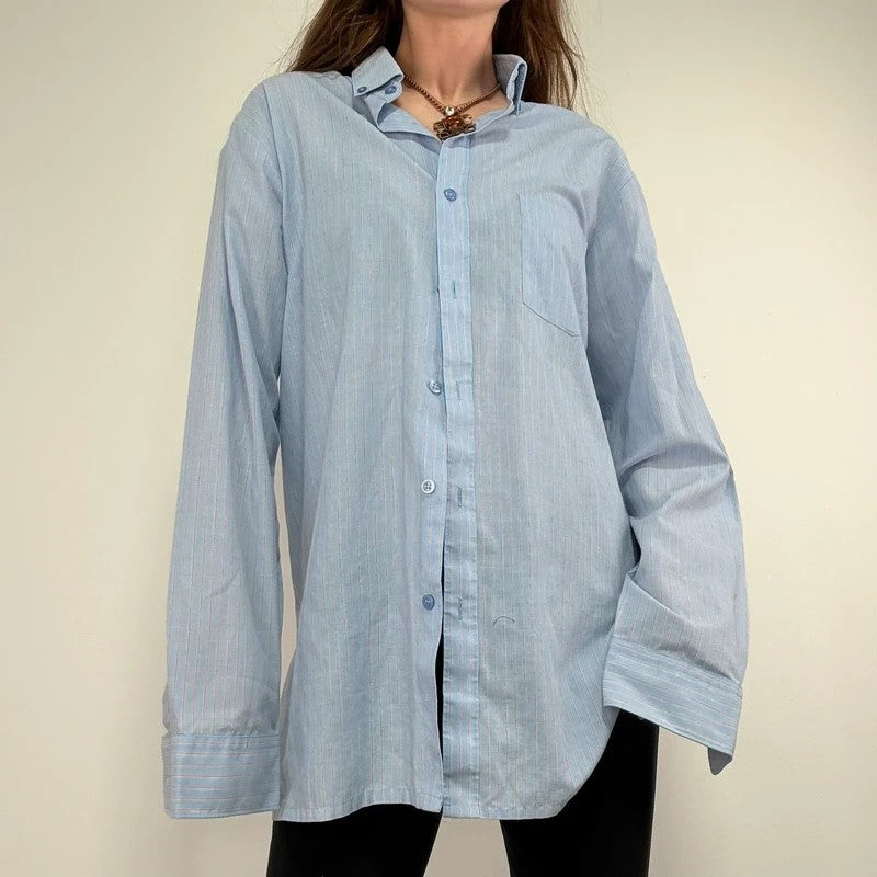 Baby blue pinstripe slouchy oversized skirt