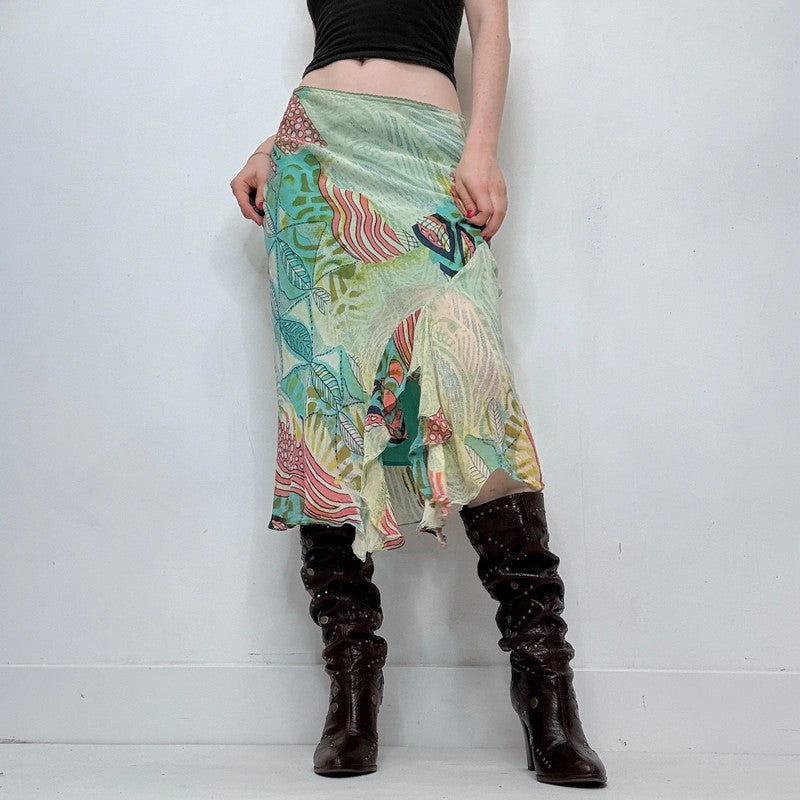 green graphic boho printed skirt