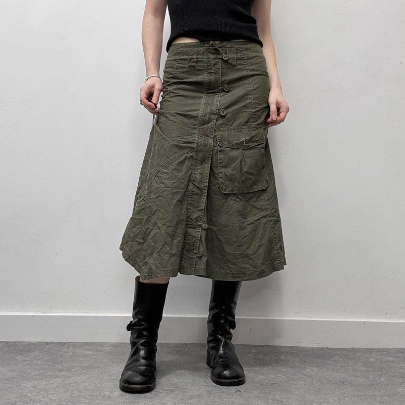 khaki cargo flare ruffle skirt