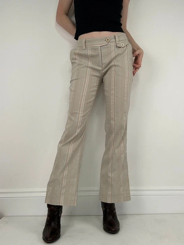 Pinstripe cream cargo flare vintage trousers