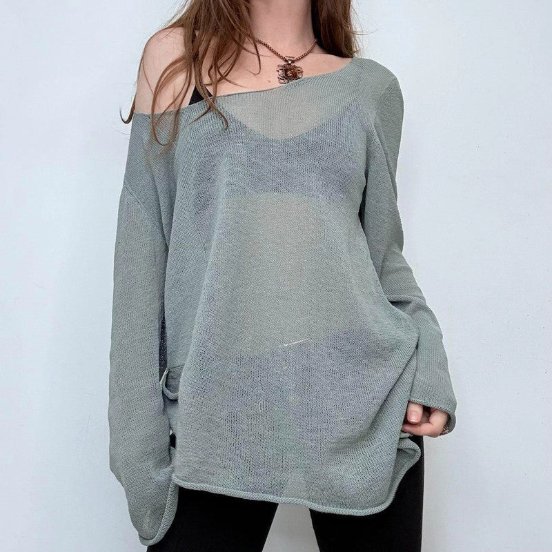 blue sheer knit asymmetric jumper
