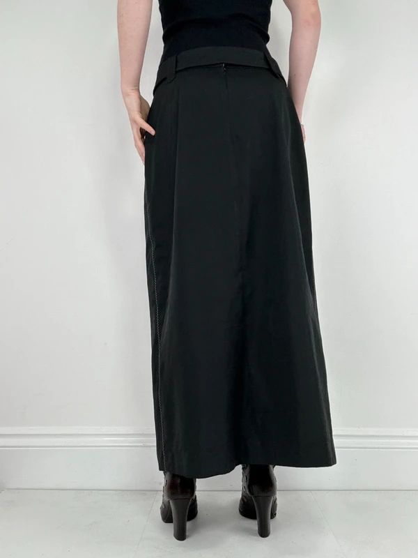 black a-line maxi belted skirt