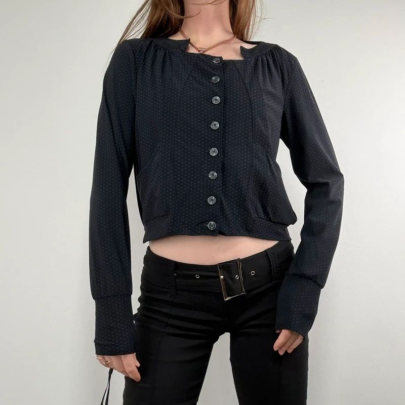 black polkadot cropped stuctured button through shirt