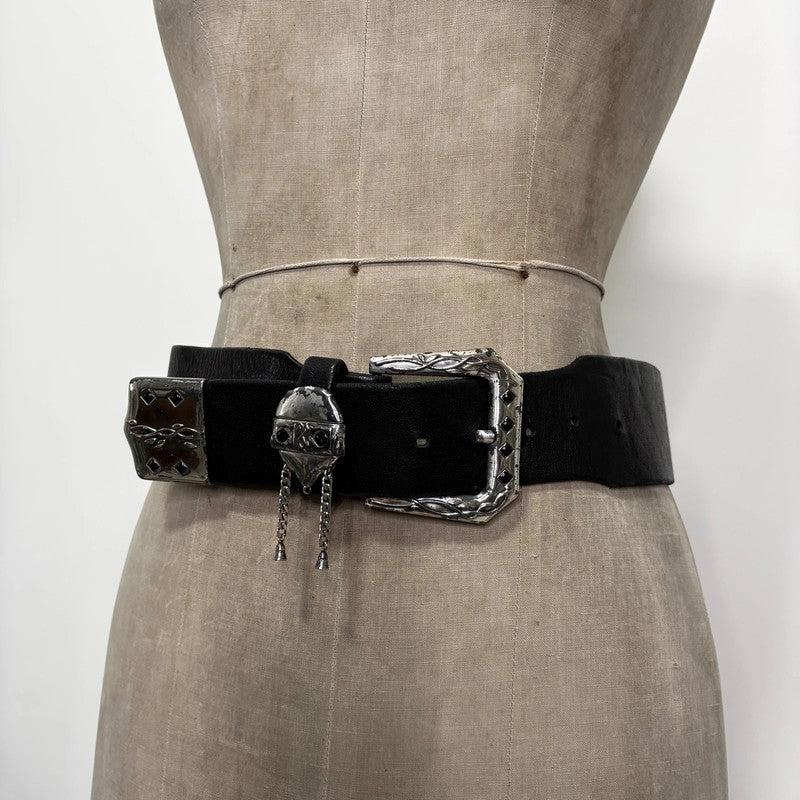 thick black leather buckle belt