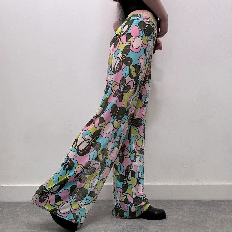 mesh sheer wide-leg pants