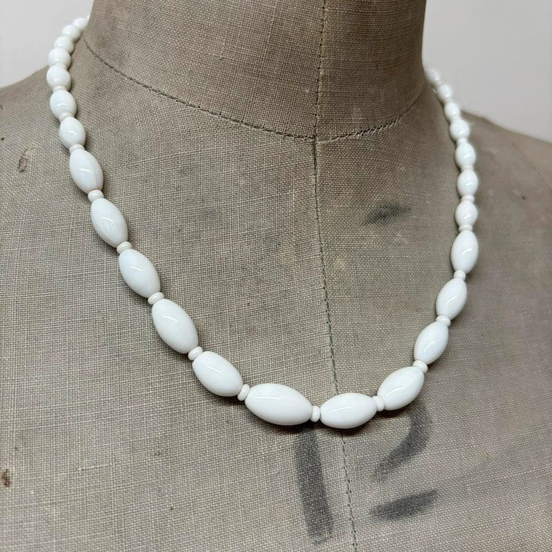 White beaded boho necklace