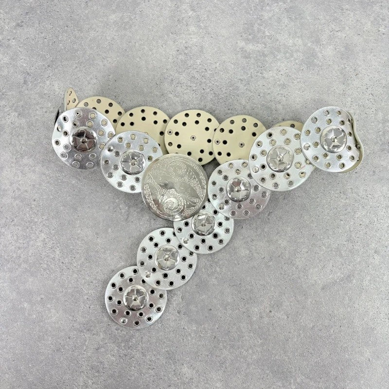 Silver leather studded circle belt