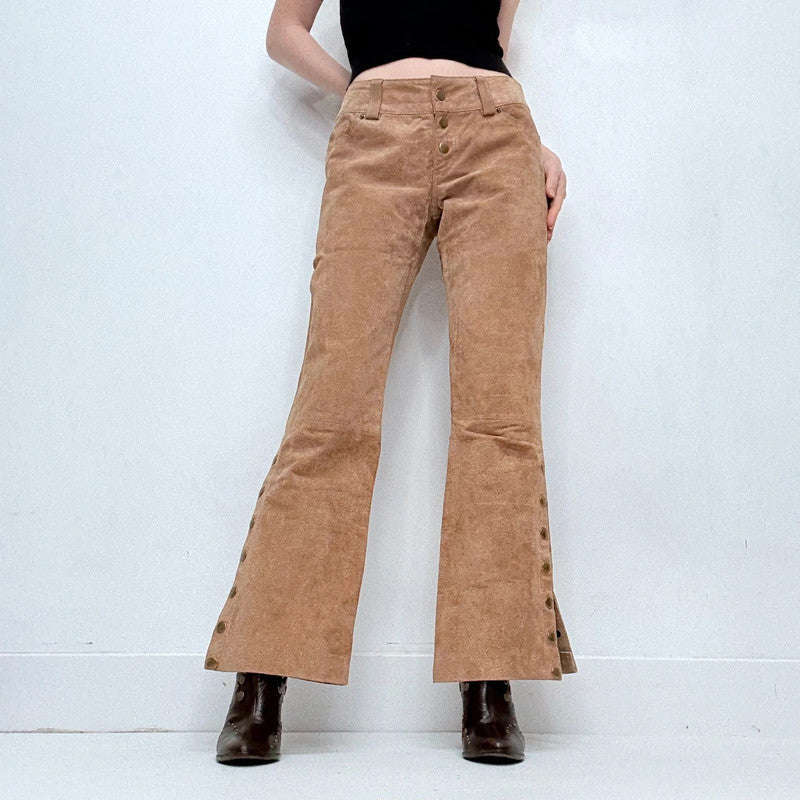 tan suede leather flared 70s trousers